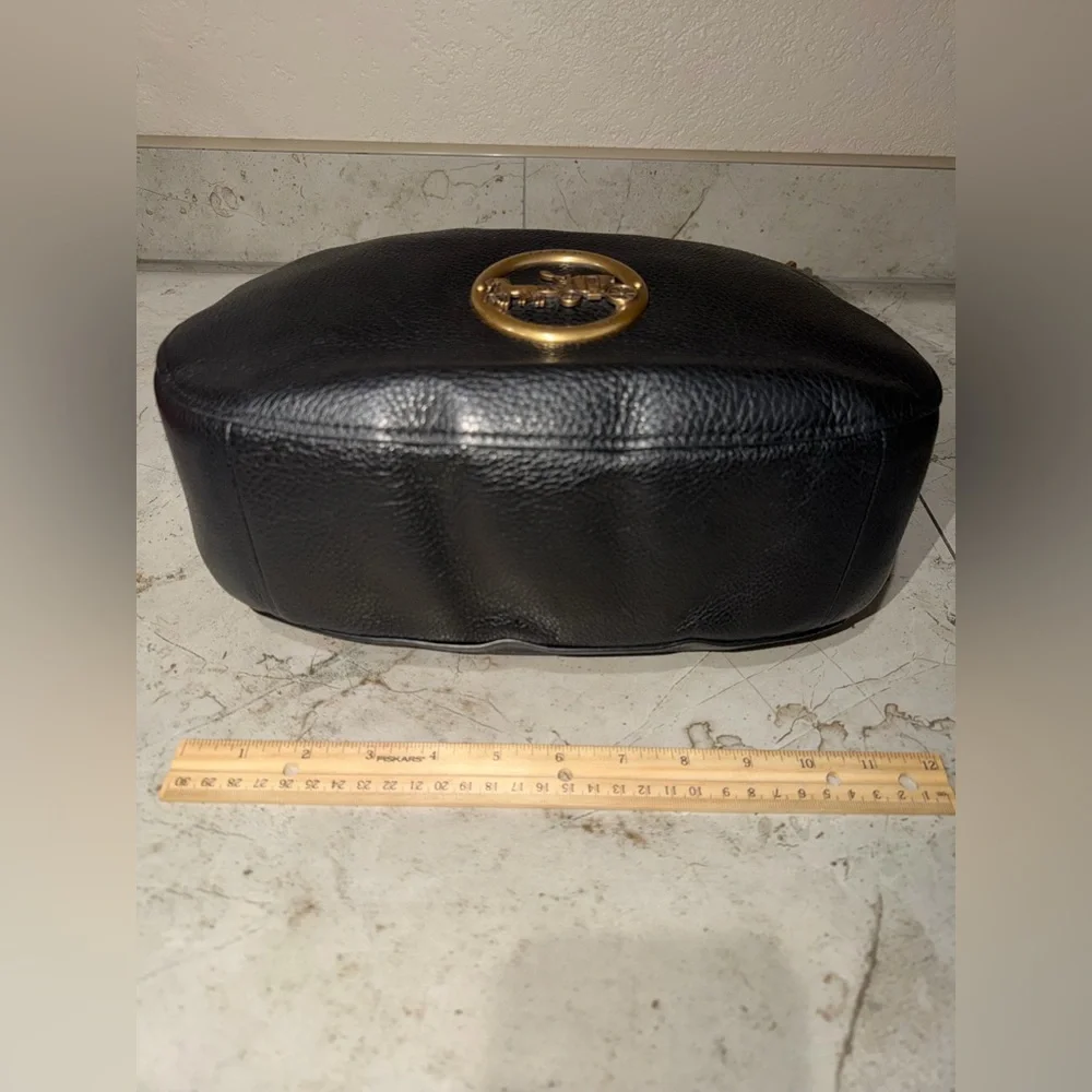 Coach Black Pebbled Leather Shoulder Hobo with Gold Logo